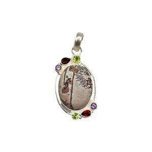 Sterling Silver 925 Multi Gemstone Pendant with Peridot Garnet & Amethyst